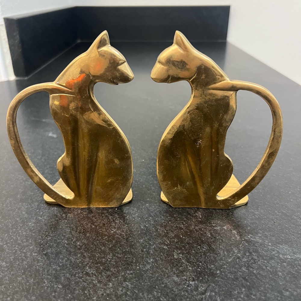 Brass Cat Bookends